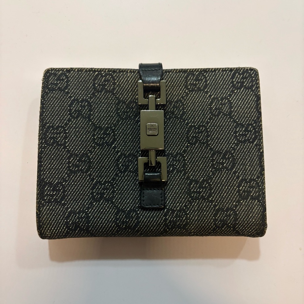 Vintage GUCCI Black GG Denim Jackie Wallet Tom Ford Era - AUTHENTIC